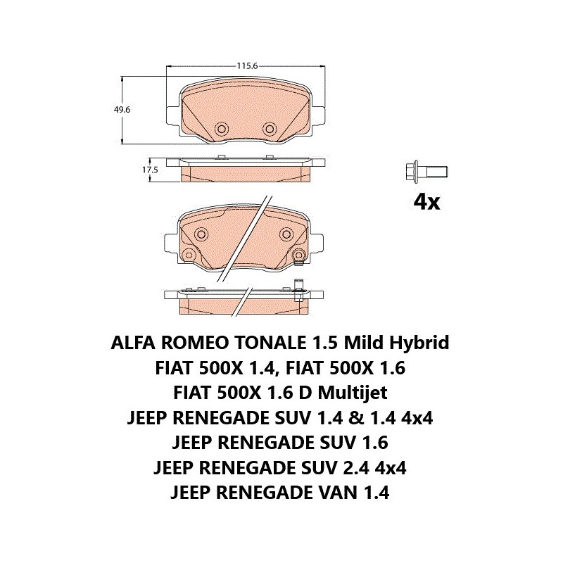 TRW GDB2116 Brake Pads - Fits Alfa Romeo, Fiat 500X, Jeep Renegade TRW GDB2116 Brake Pads - Fits Alfa Romeo, Fiat 500X, Jeep Renegade